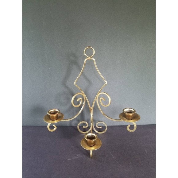 Three Arm Brass Wall Sconce - Picture 2 of 10